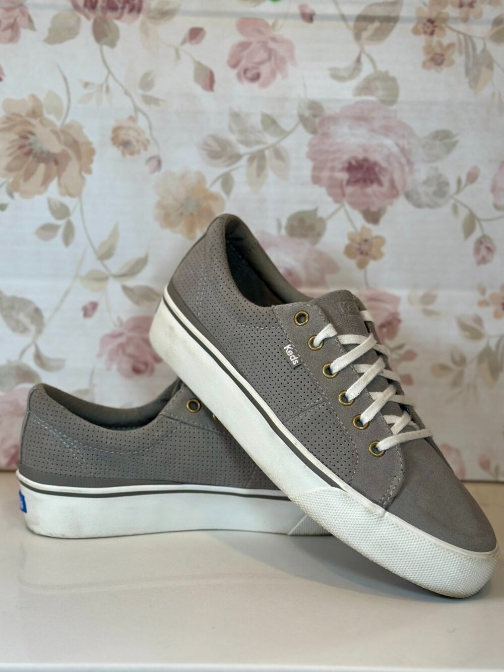 Keds Softerra Jump Kick Perforated Sneaker Women's 11 WH66827 Suede Grey